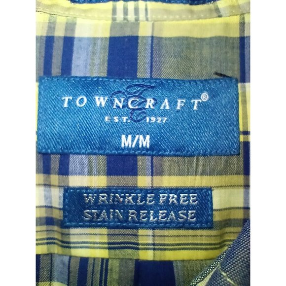 Towncraft Men’s Yellow & Blue Short Sleeve Button Wrinkle-Free Shirt Size Medium - Picture 2 of 5